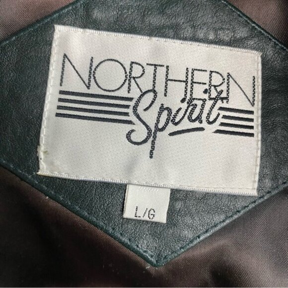 Vintage Northern Spirit Oversized Green Leather Bomber Style Jacket Coat L - Picture 3 of 16